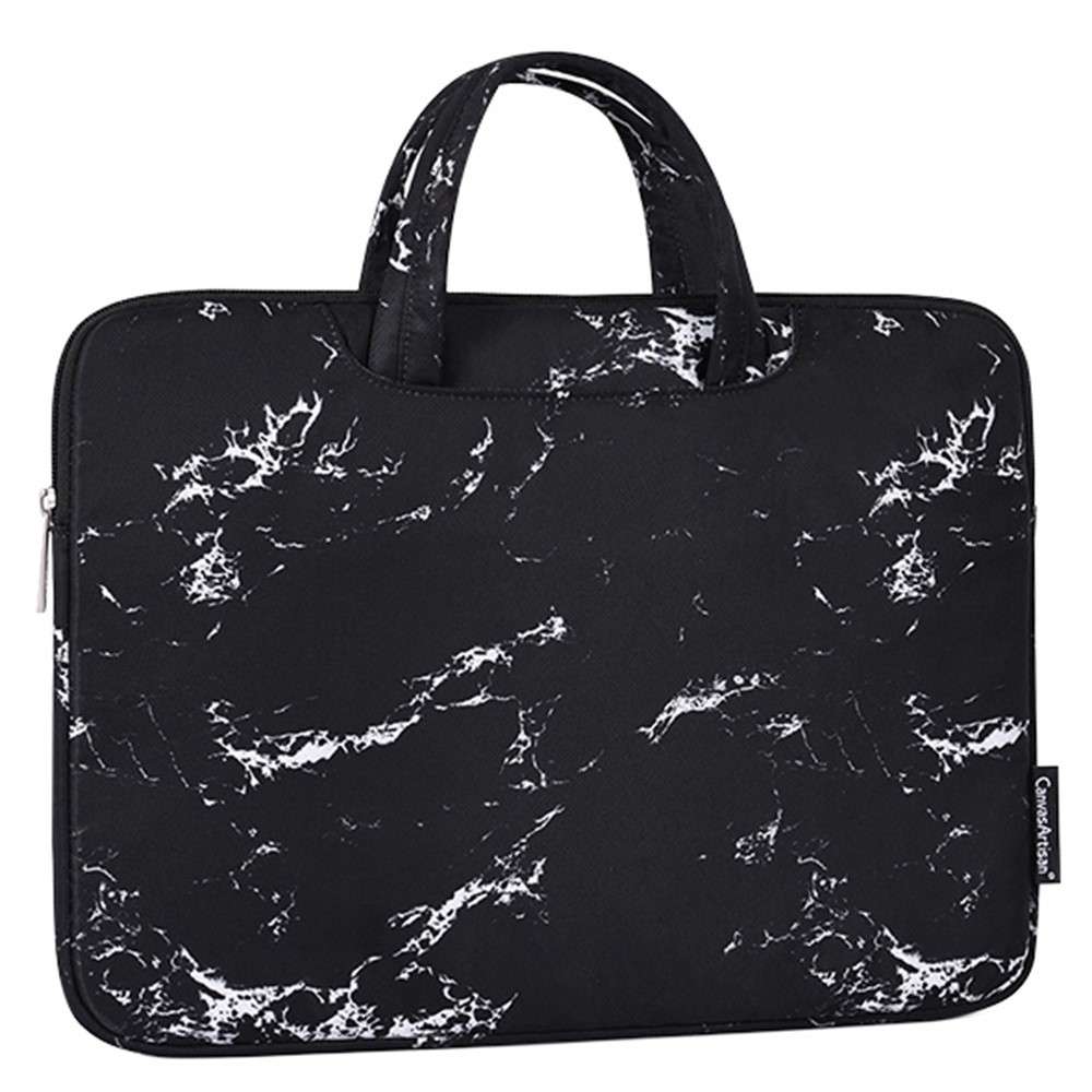 CANVASARTISAN H32-B01 12-inch Laptop Carrying Bag Marble Pattern Notebook Computer Handbag - Black