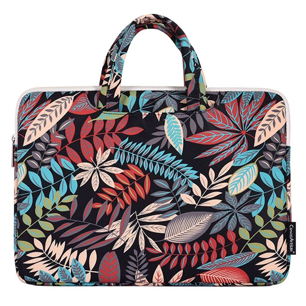CANVASARTISAN H30-B01 Big Leaf Pattern 13-inch Laptop Carrying Bag Notebook Handbag - Black