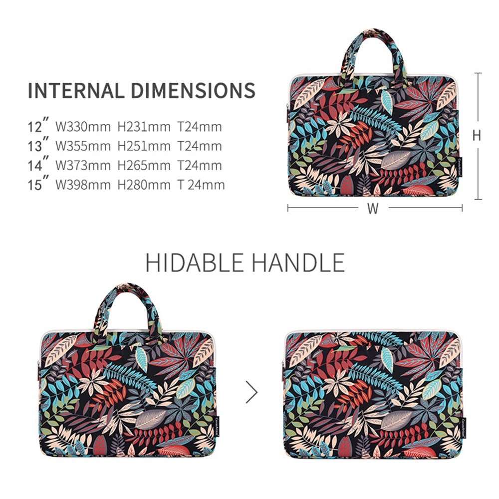 CANVASARTISAN H30-B01 Big Leaf Pattern 13-inch Laptop Carrying Bag Notebook Handbag - Black