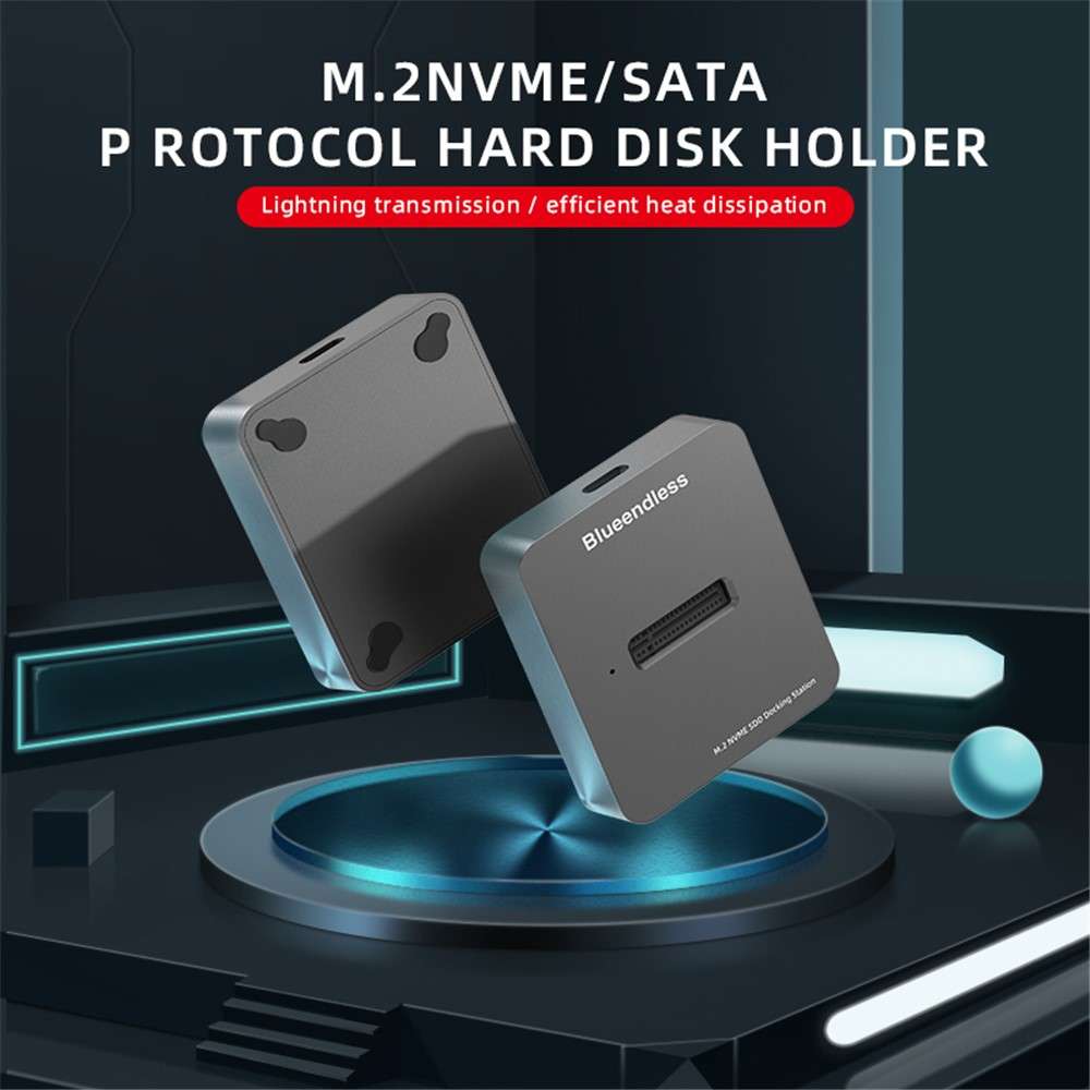 BLUEENDLESS SD02 External Dual Hard Disk Drive Dock Type-C Dock Station M.2 SATA NVME HDD SSD Case D