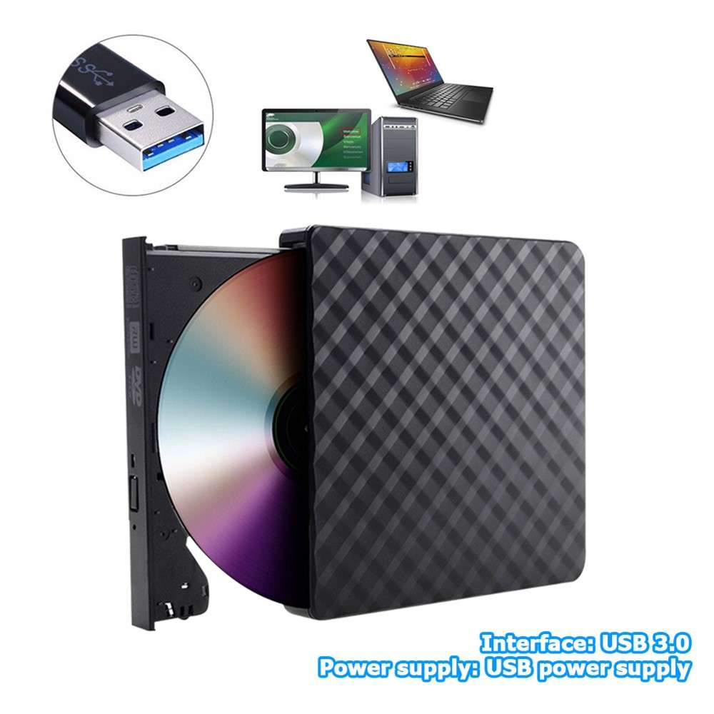 633 USB3.0 Computer Laptop External Optical Drive Burner Rhombus Pattern DVD Writer - Black