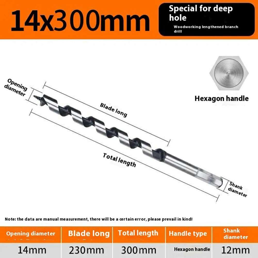 14x300mm Deep Hole Extended Auger Drill Bit Woodworking Hex Shank Bit for Electric Drill / Bench Dri