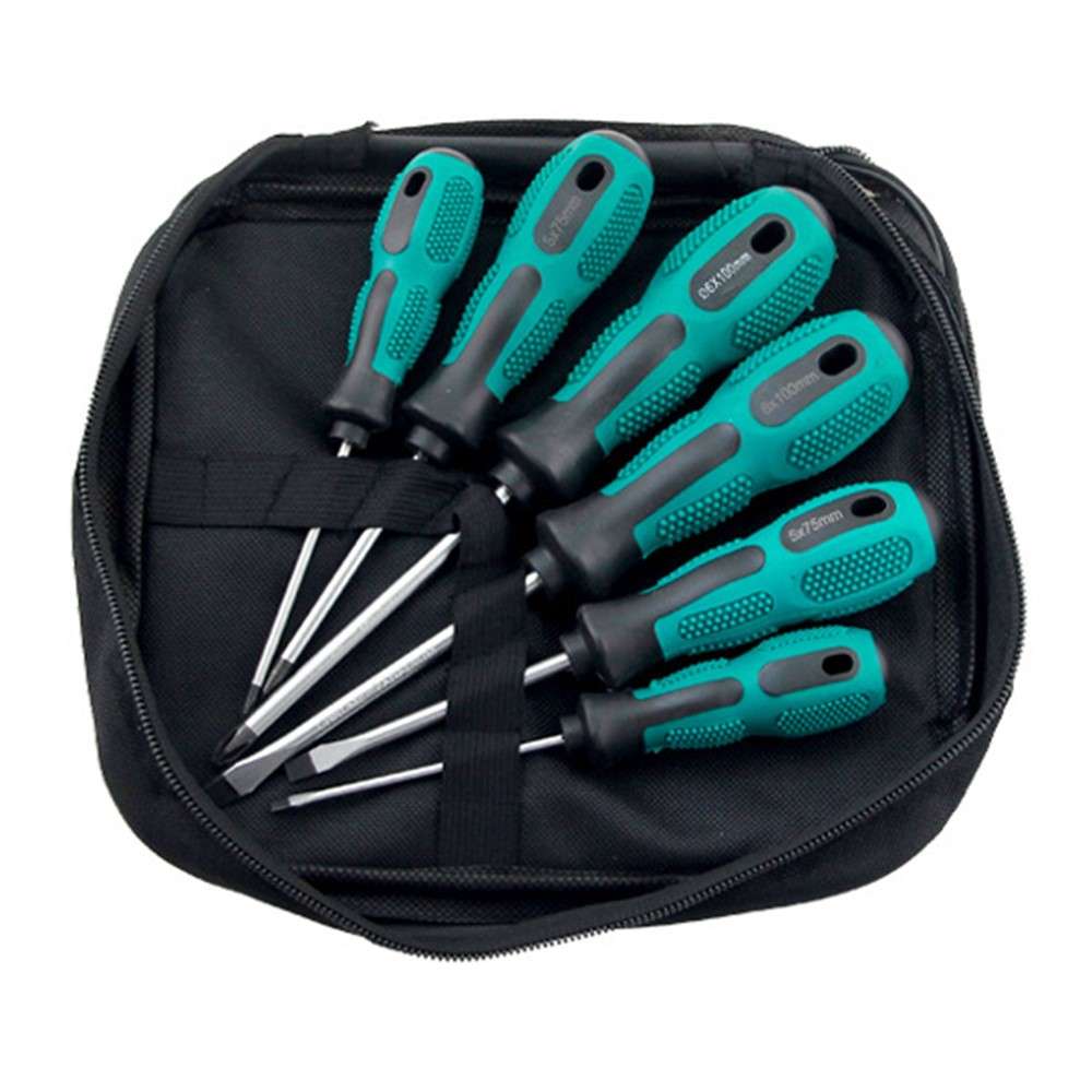 6 PCS Screwdriver Set Two Tone Rubber Handle Magnetic Phillips / Flathead Multi-Function Repair To