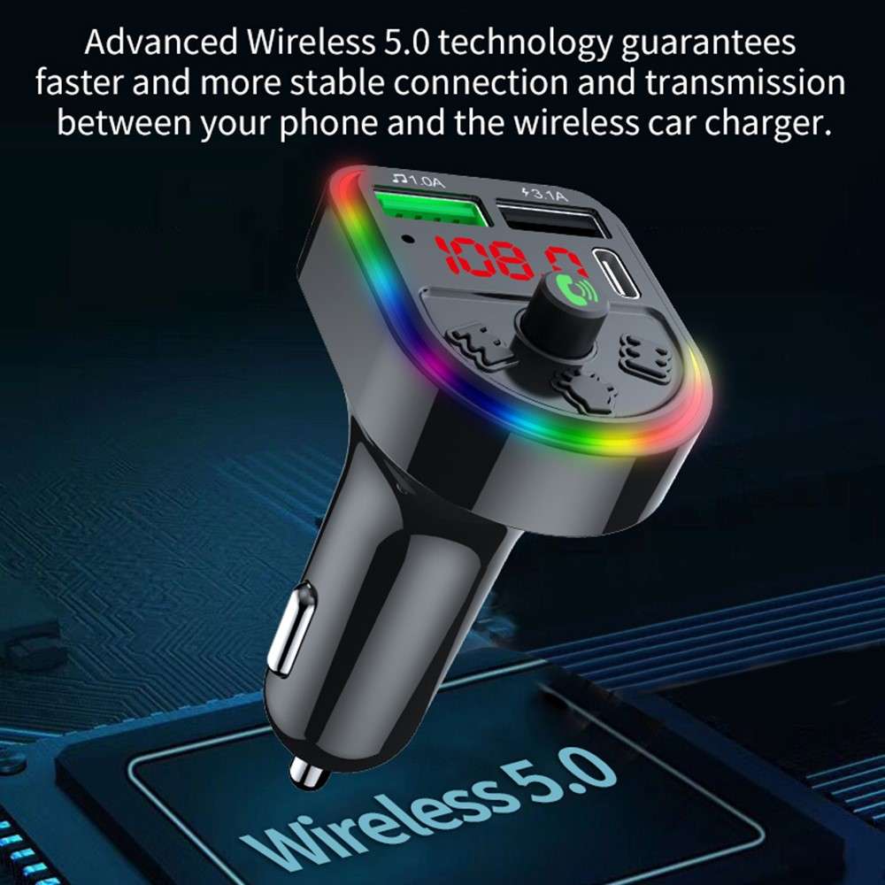 F21 Bluetooth-compatible Car Adapter Handsfree Call FM Transmitter HiFi Sound MP3 Music Player PD +