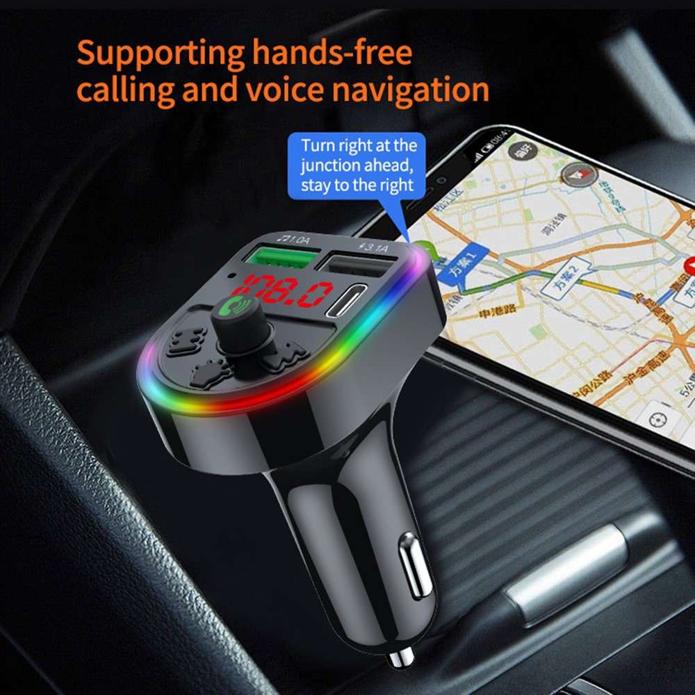 F21 Bluetooth-compatible Car Adapter Handsfree Call FM Transmitter HiFi Sound MP3 Music Player PD +