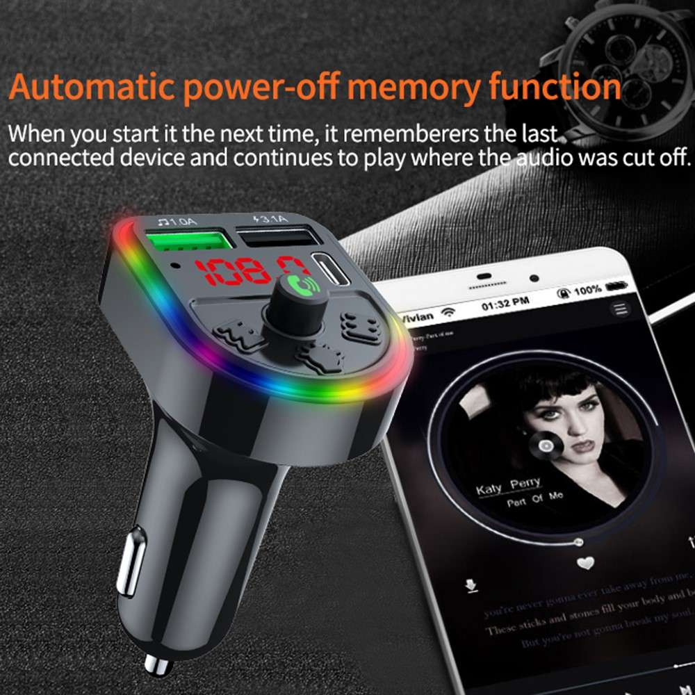 F21 Bluetooth-compatible Car Adapter Handsfree Call FM Transmitter HiFi Sound MP3 Music Player PD +