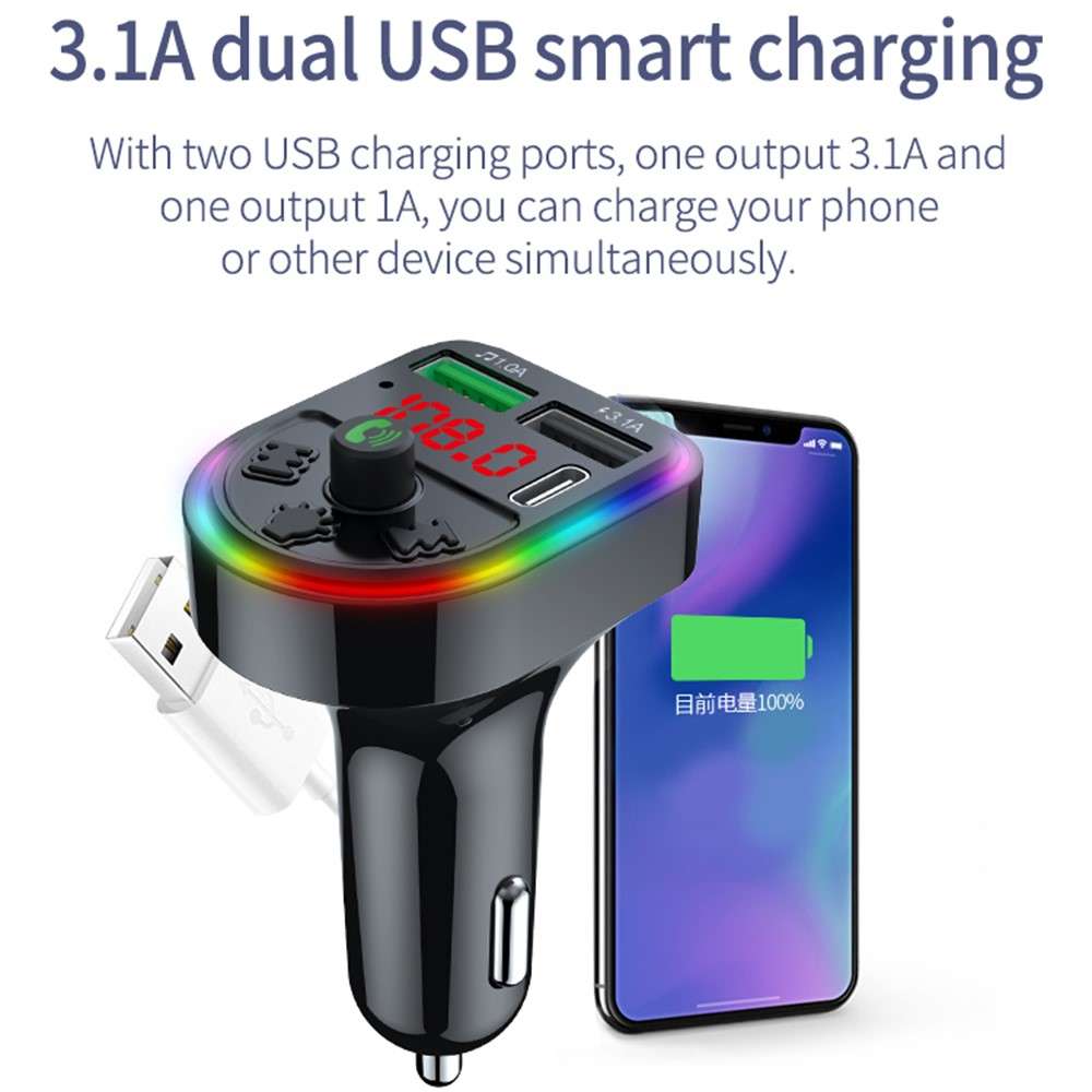 F21 Bluetooth-compatible Car Adapter Handsfree Call FM Transmitter HiFi Sound MP3 Music Player PD +