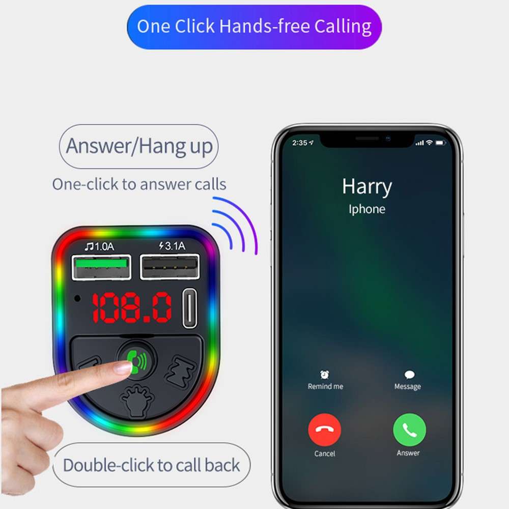 F21 Bluetooth-compatible Car Adapter Handsfree Call FM Transmitter HiFi Sound MP3 Music Player PD +