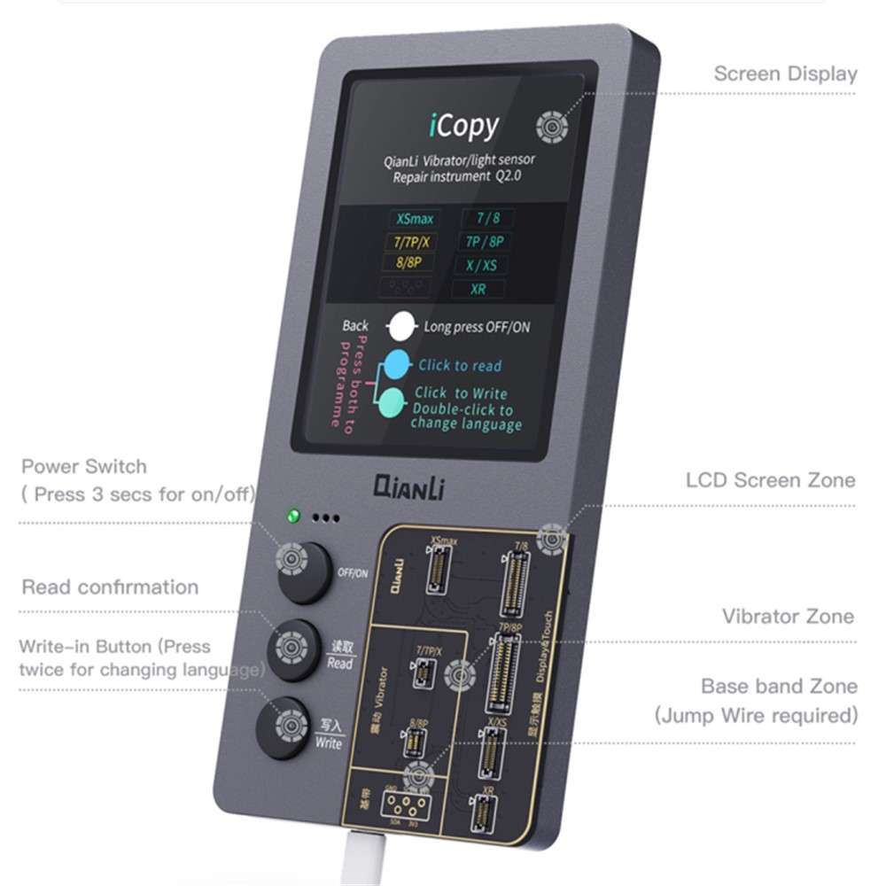 QIANLI iCopy Plus 3-in-1 LCD Screen Original Color Repair Programmer True Tone Light Sensor Battery