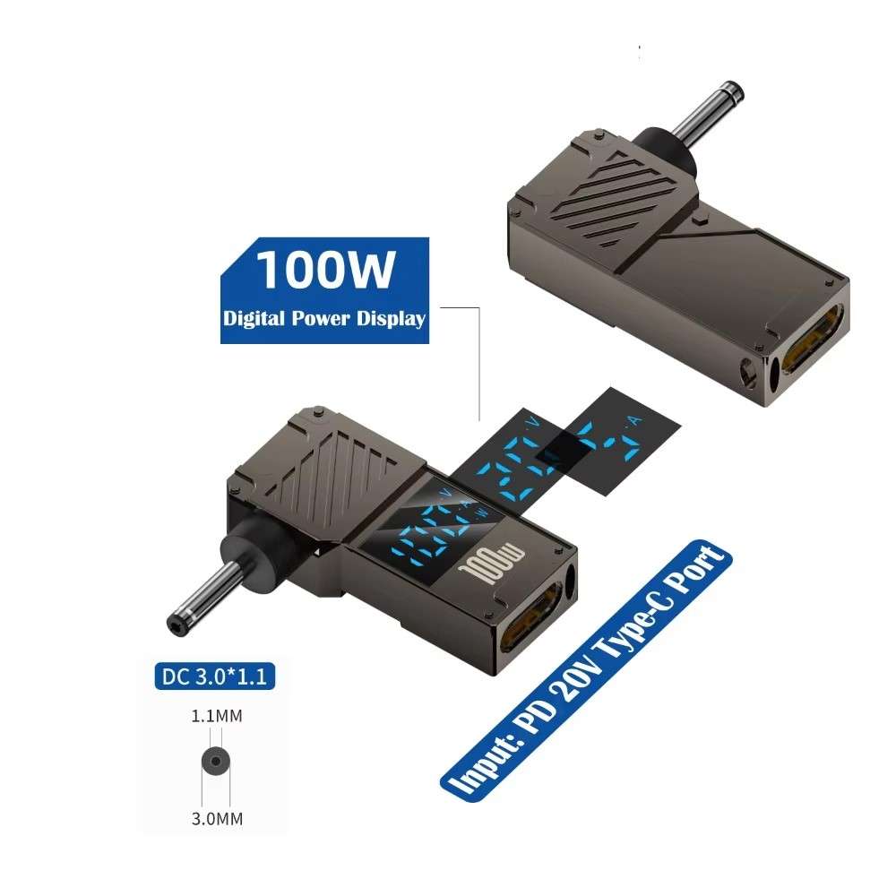 PD 100W Laptop Charging Adapter Type-C to DC 3.0x1.1mm Digital Display Fast Charging Converter
