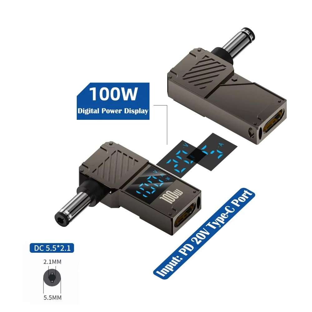 PD 100W Laptop Charging Adapter Type-C to DC 5.5x2.1mm Digital Display Fast Charging Converter