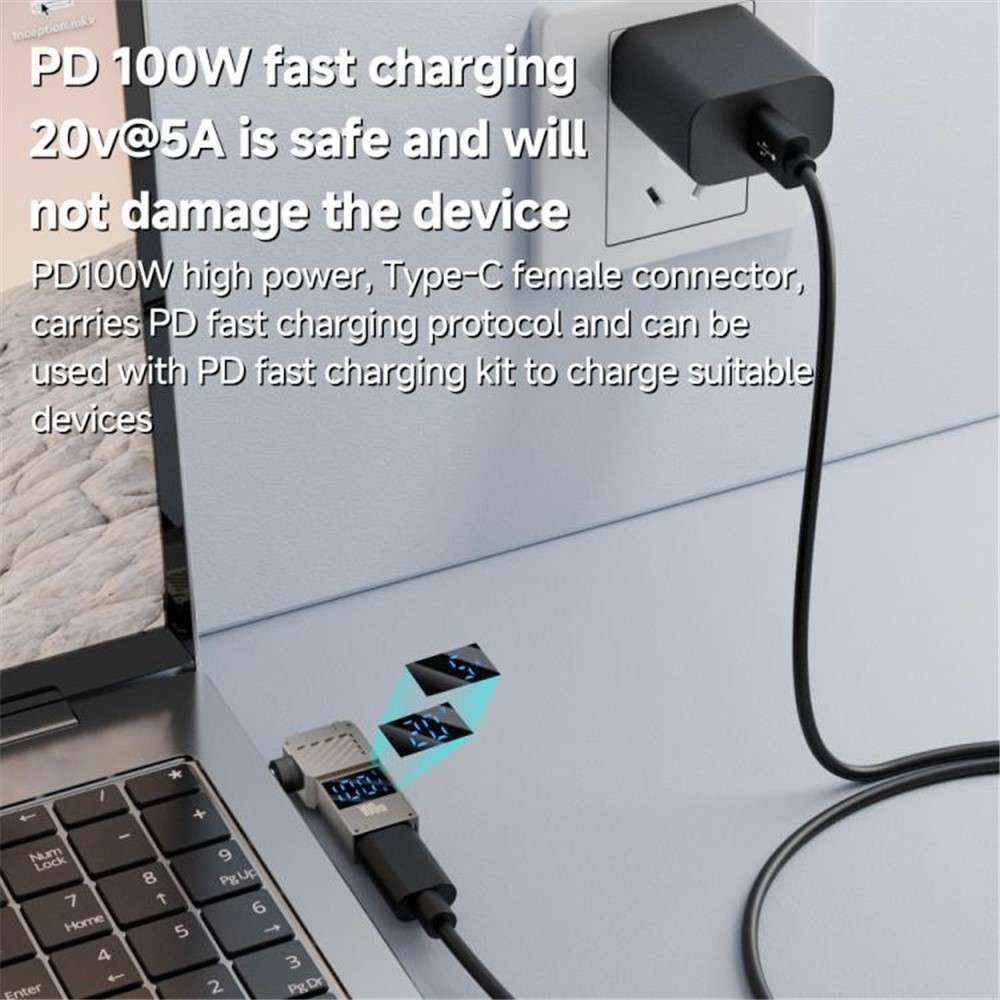 PD 100W Laptop Charging Adapter Type-C to DC 5.5x2.1mm Digital Display Fast Charging Converter