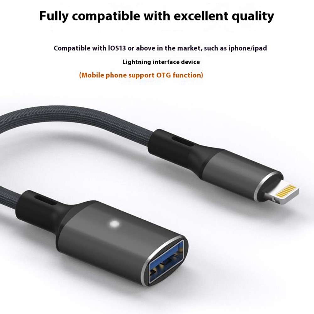 Lightning to OTG Data Transfer Adapter for Iphone / Ipad with iOS 13 and Above - Grey
