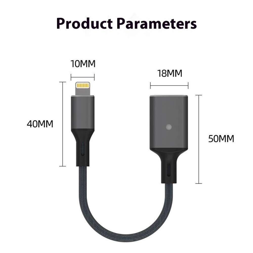 Lightning to OTG Data Transfer Adapter for iPhone / iPad with iOS 13 and Above - Black