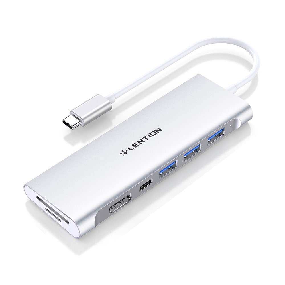 LENTION C36bHCR Type-C Hub Converter to USB 3.0 Ports HD Video Output Port Card Reader Slots PD3.0 1