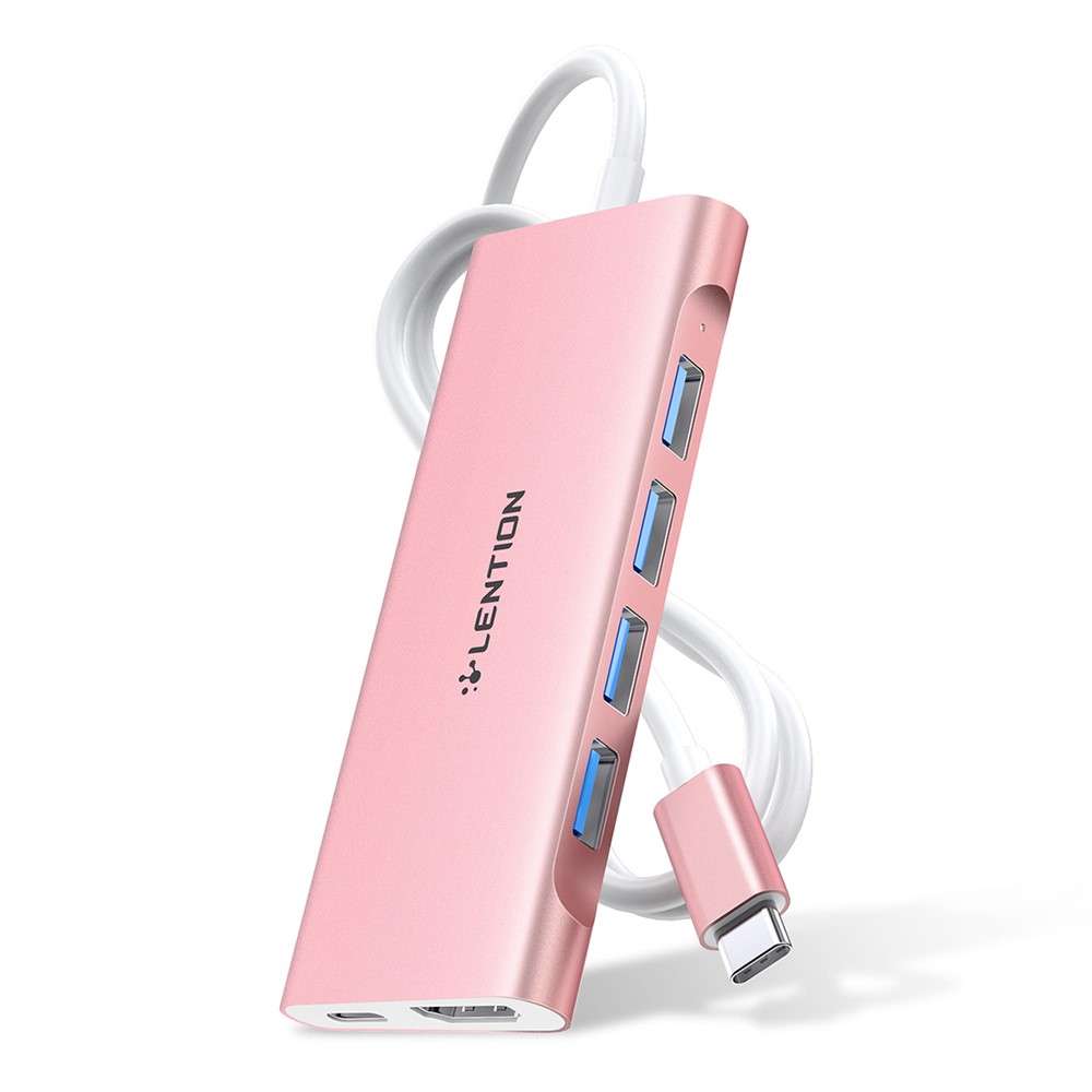 LENTION C35H-1M USB-C Hub Converter Multi-port Docking Station Type-C to 4 USB-A3.0+HD+PD Adapter Co