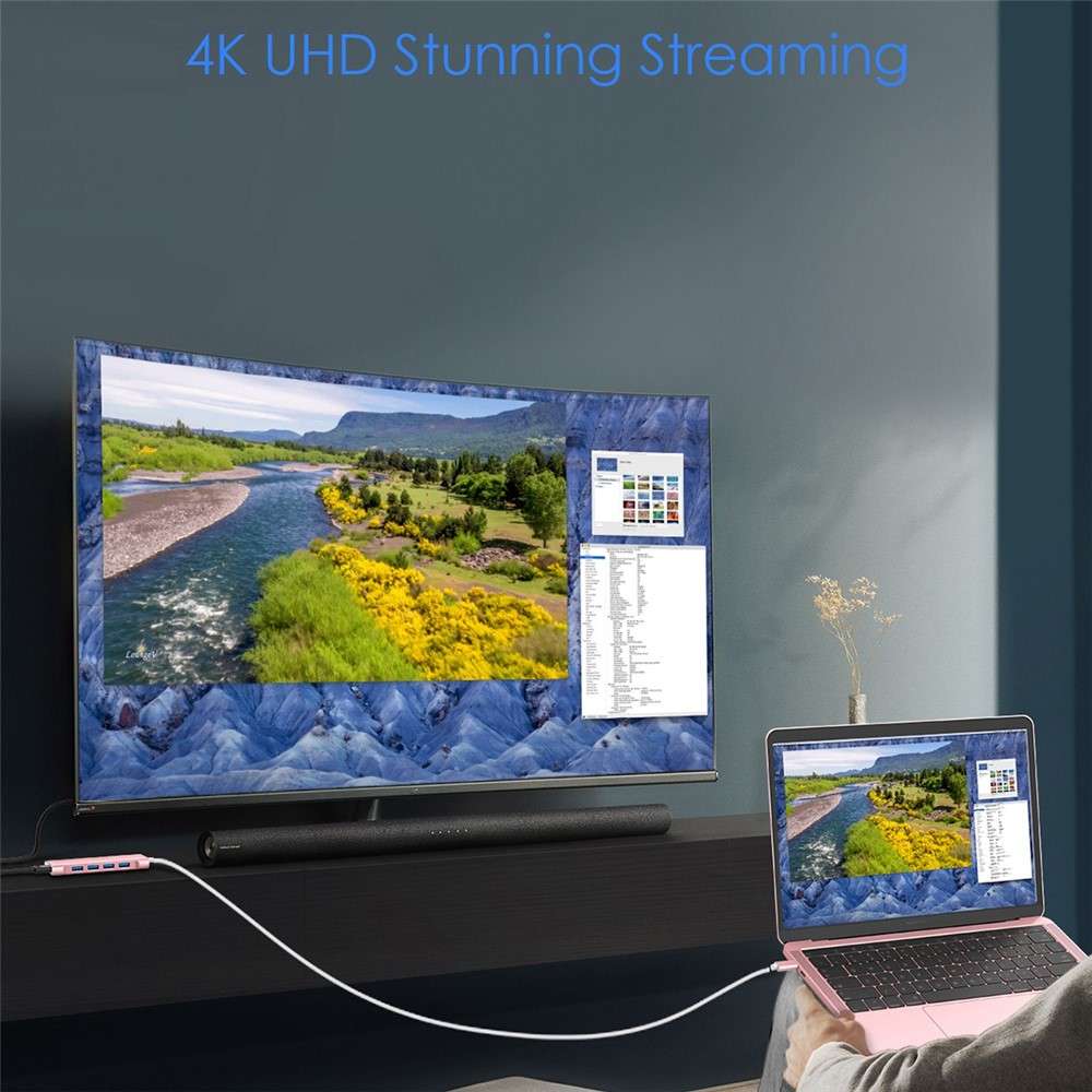 LENTION C35H-1M USB-C Hub Converter Multi-port Docking Station Type-C to 4 USB-A3.0+HD+PD Adapter Co