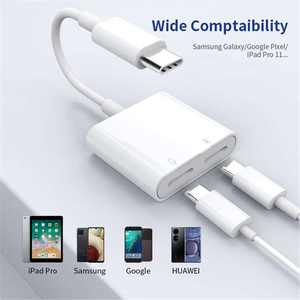 MH-CM36S 60W Type-C Male to Dual Type-C Female Adapter Charging Cable Earphone Connector