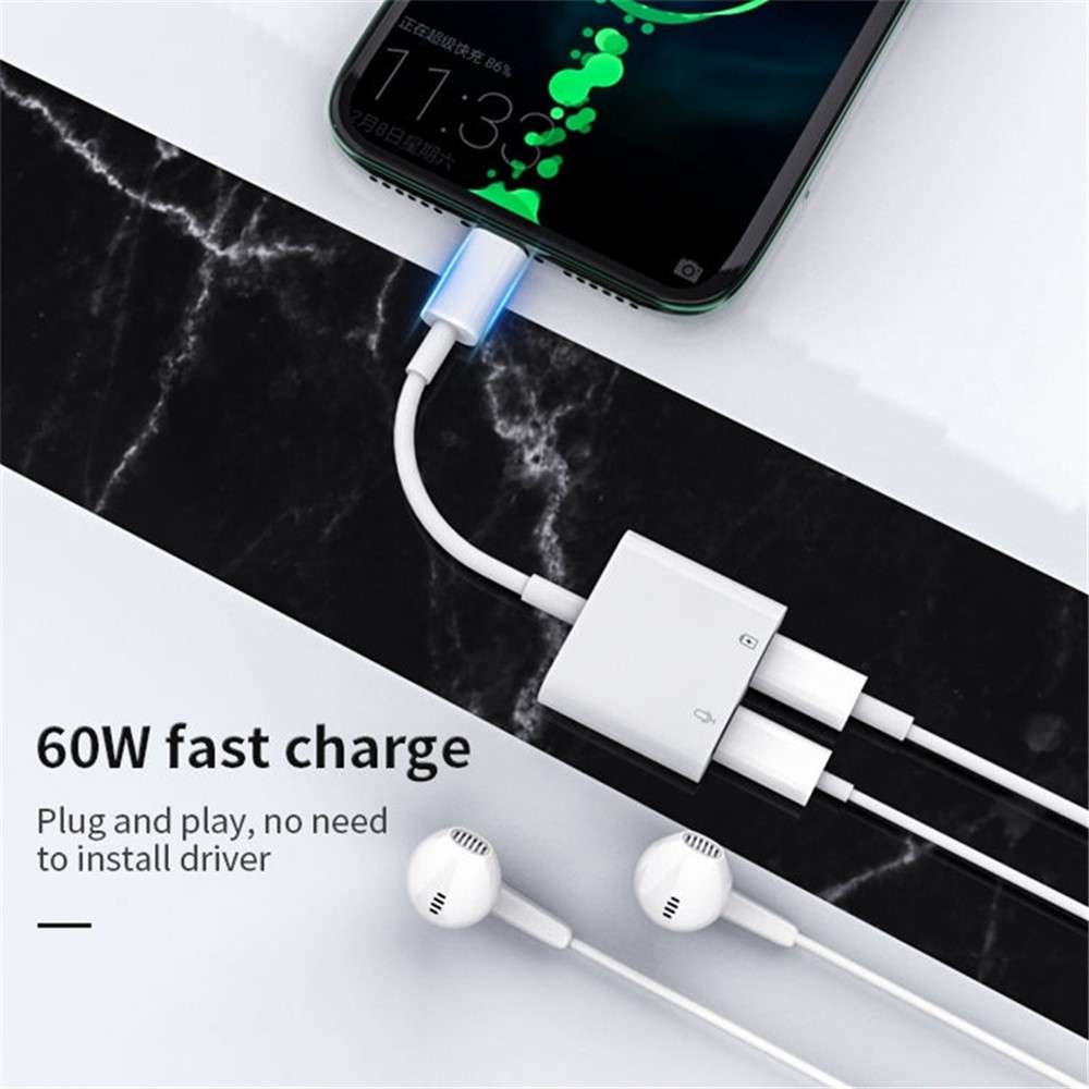 MH-CM36S 60W Type-C Male to Dual Type-C Female Adapter Charging Cable Earphone Connector