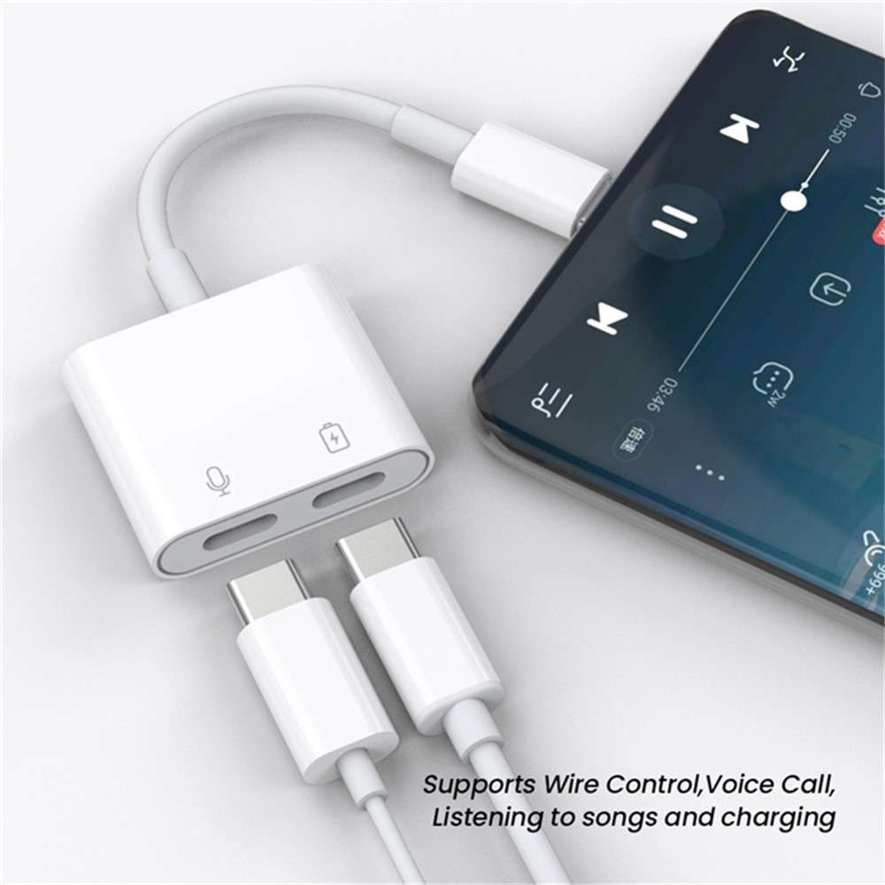 MH-CM36S 60W Type-C Male to Dual Type-C Female Adapter Charging Cable Earphone Connector