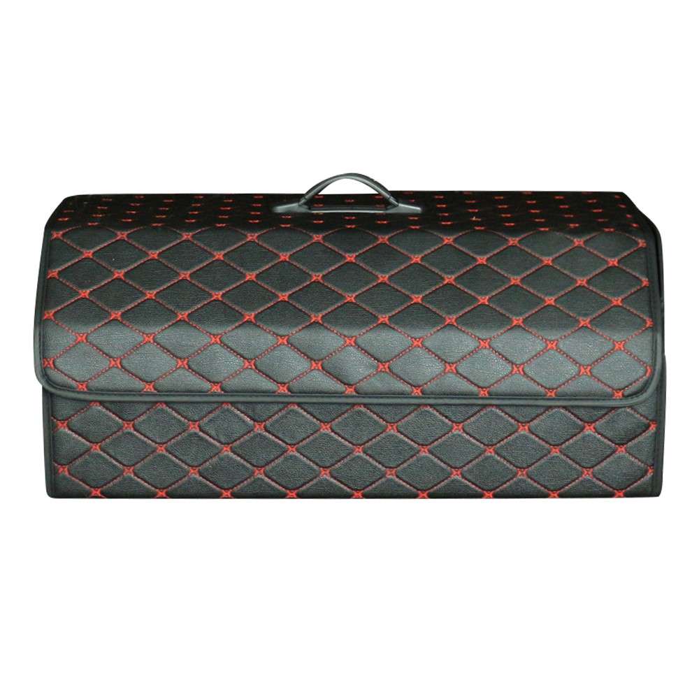 10006 Multi-function Foldable Leather Car Trunk Storage Box, Extra Large Size - Wine Red+Beige Line