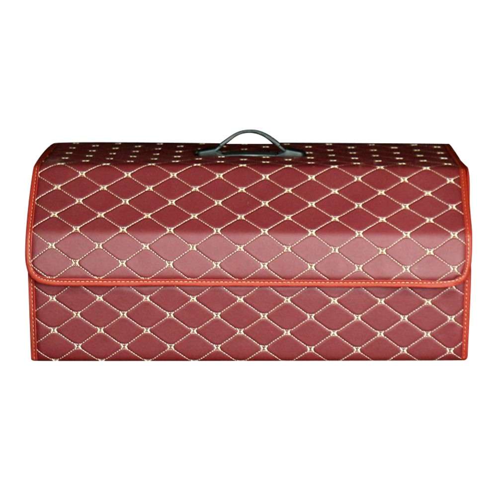 10006 Multi-function Foldable Leather Car Trunk Storage Box, Extra Large Size - Wine Red+Beige Line