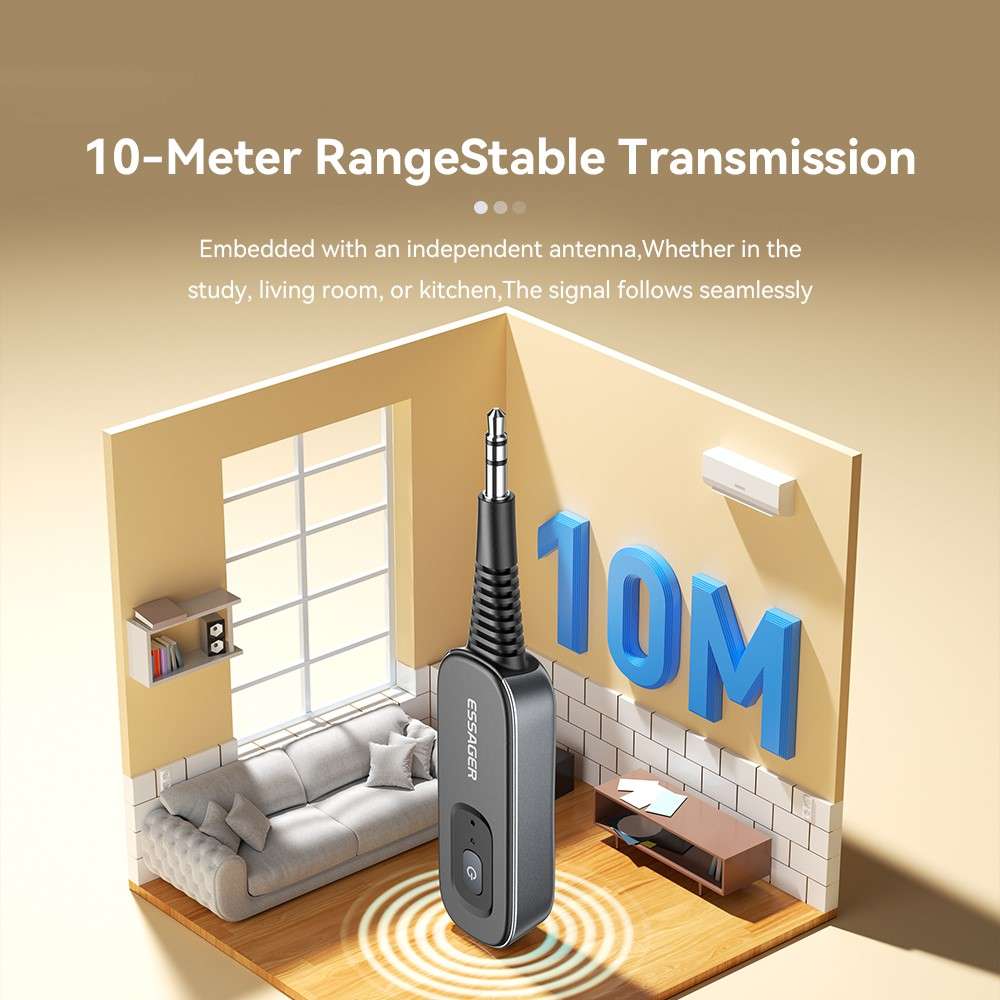ESSAGER EBT51-LX0G-P Car Audio Bluetooth Transmitter Receiver 3.5mm Aux Adapter for Speaker Amplifie