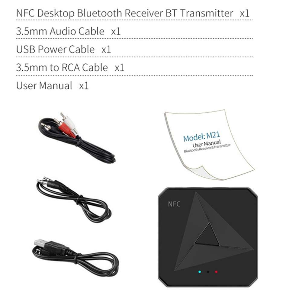 M21 2-in-1 Car NFC Bluetooth Receiver Transmitter Plastic RCA 3.5mm AUX Audio Adapter