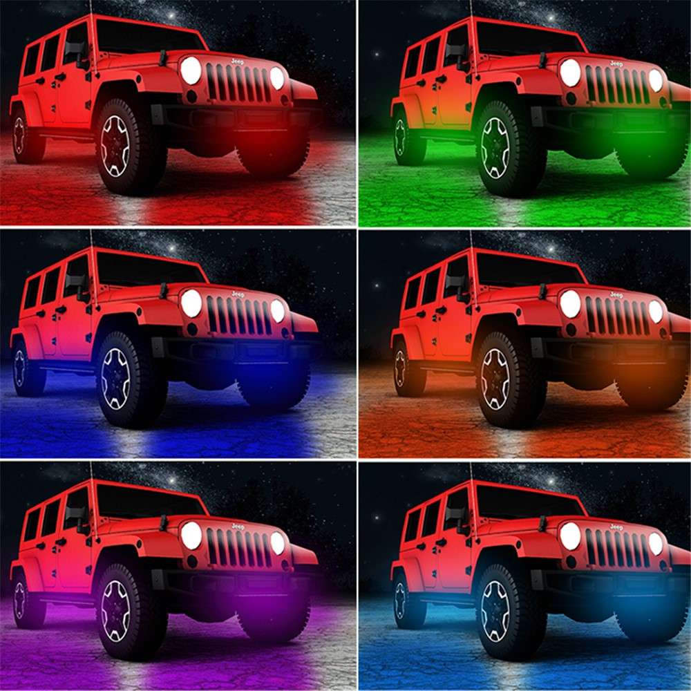 DP69 4Pcs Car Underglow Lights RGB Multi Color DIY Sound Active Music Mode Underbody Light Strips fo