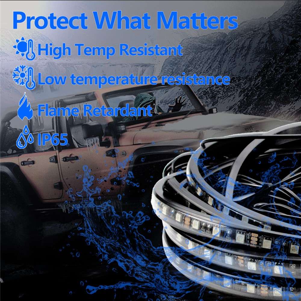 DP69 4Pcs Car Underglow Lights RGB Multi Color DIY Sound Active Music Mode Underbody Light Strips fo
