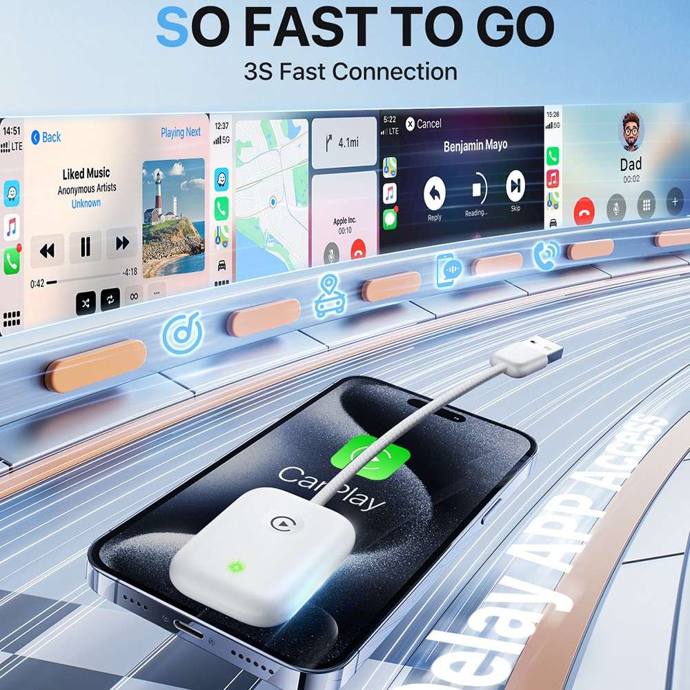 643 Car Wireless CarPlay Adapter for iPhone Transform Wired to Wireless - Black