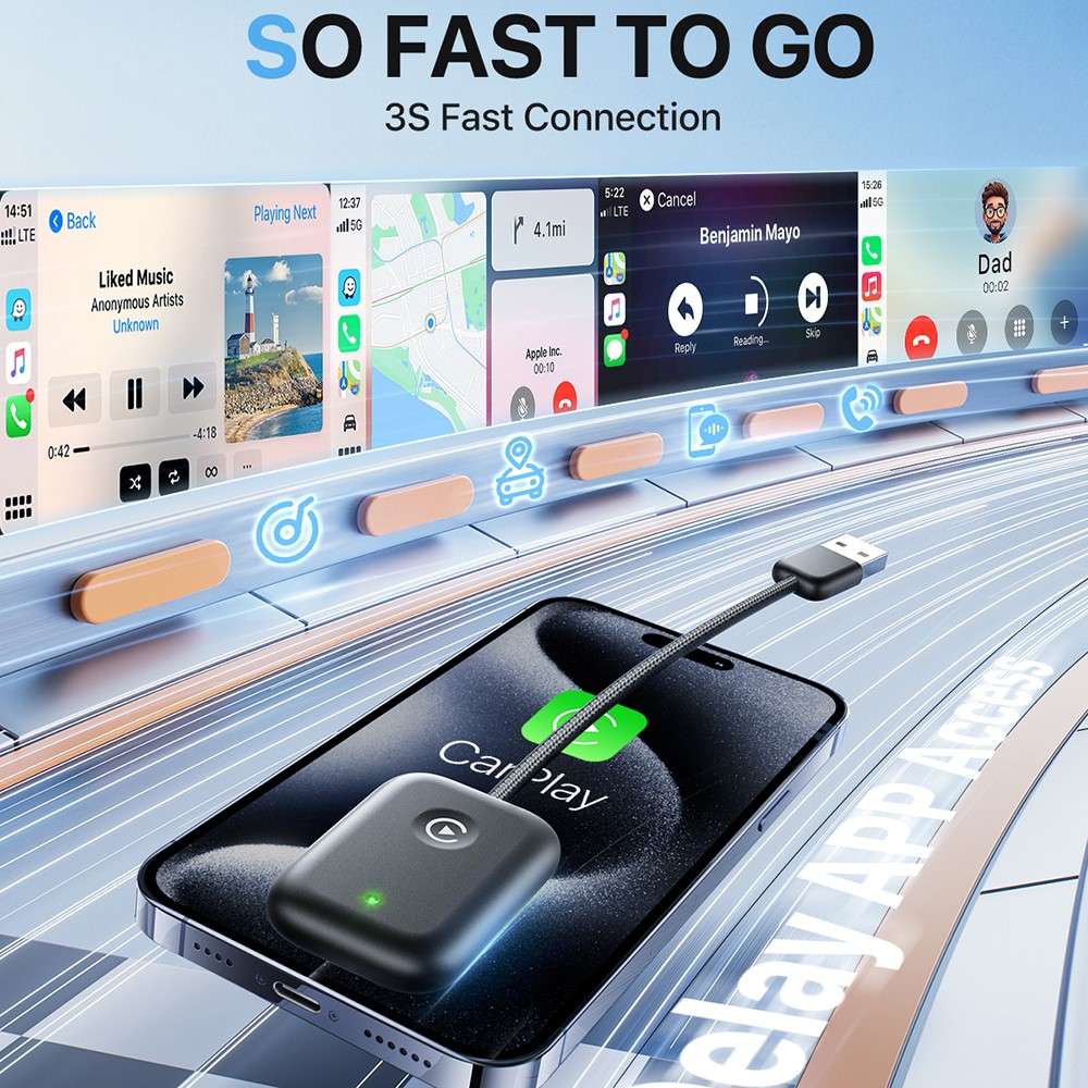 643 Car Wireless CarPlay Adapter for iPhone Transform Wired to Wireless - Black