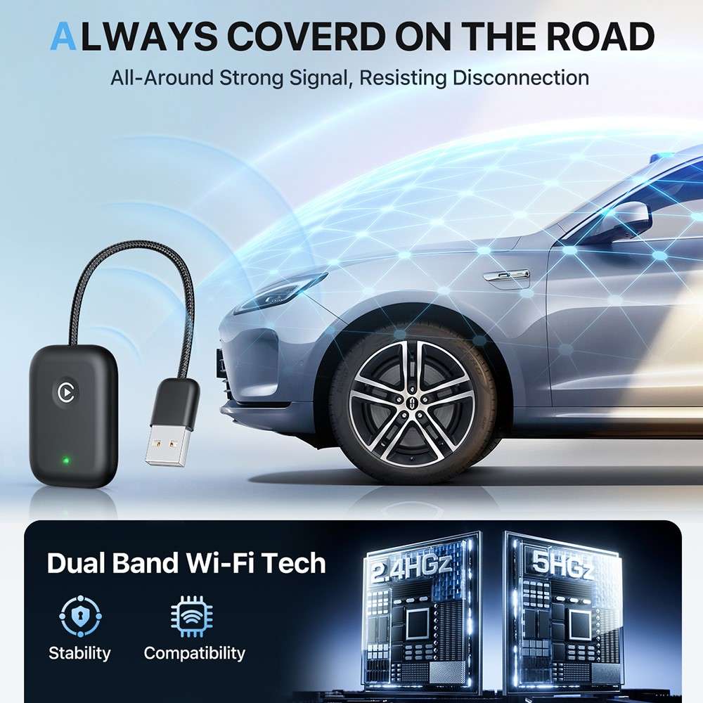 643 Car Wireless CarPlay Adapter for iPhone Transform Wired to Wireless - Black