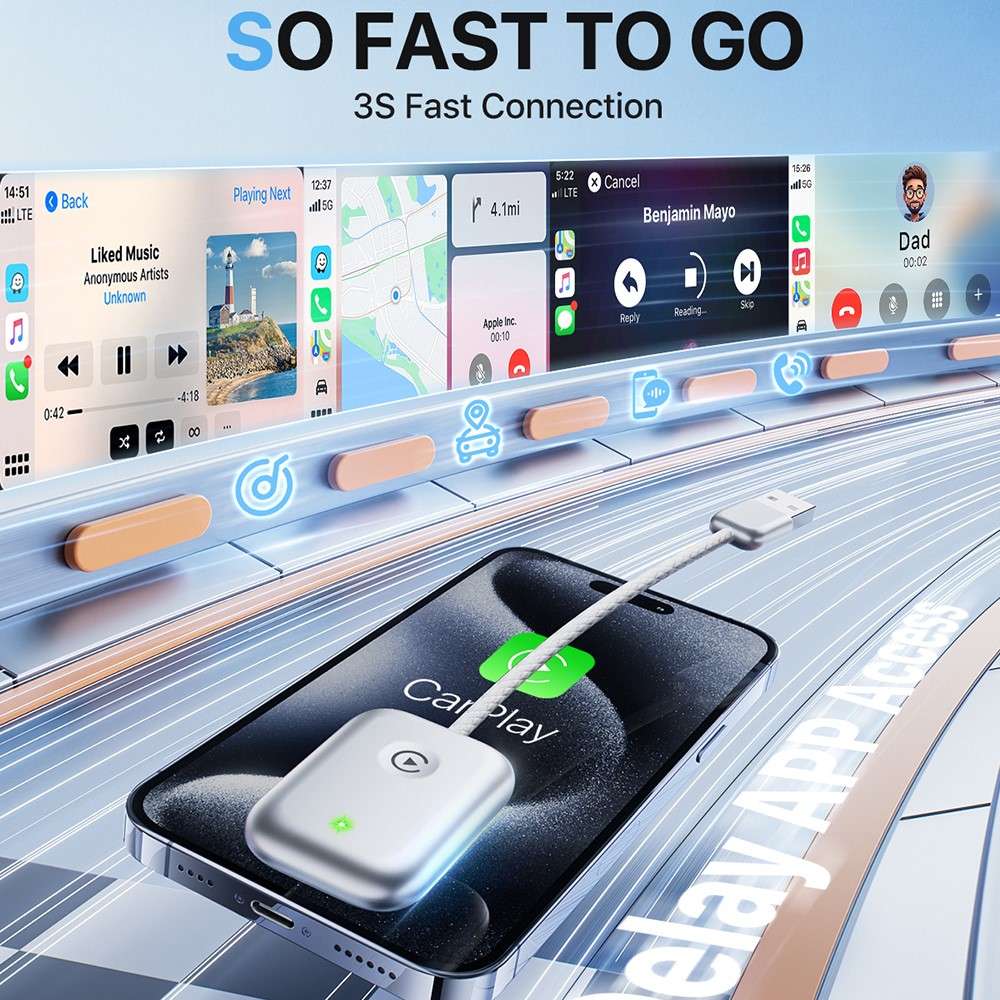 643 Car Wireless CarPlay Adapter for iPhone Transform Wired to Wireless - Black