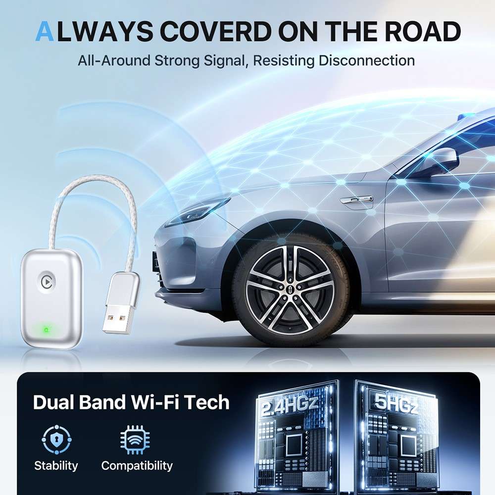 643 Car Wireless CarPlay Adapter for iPhone Transform Wired to Wireless - Black