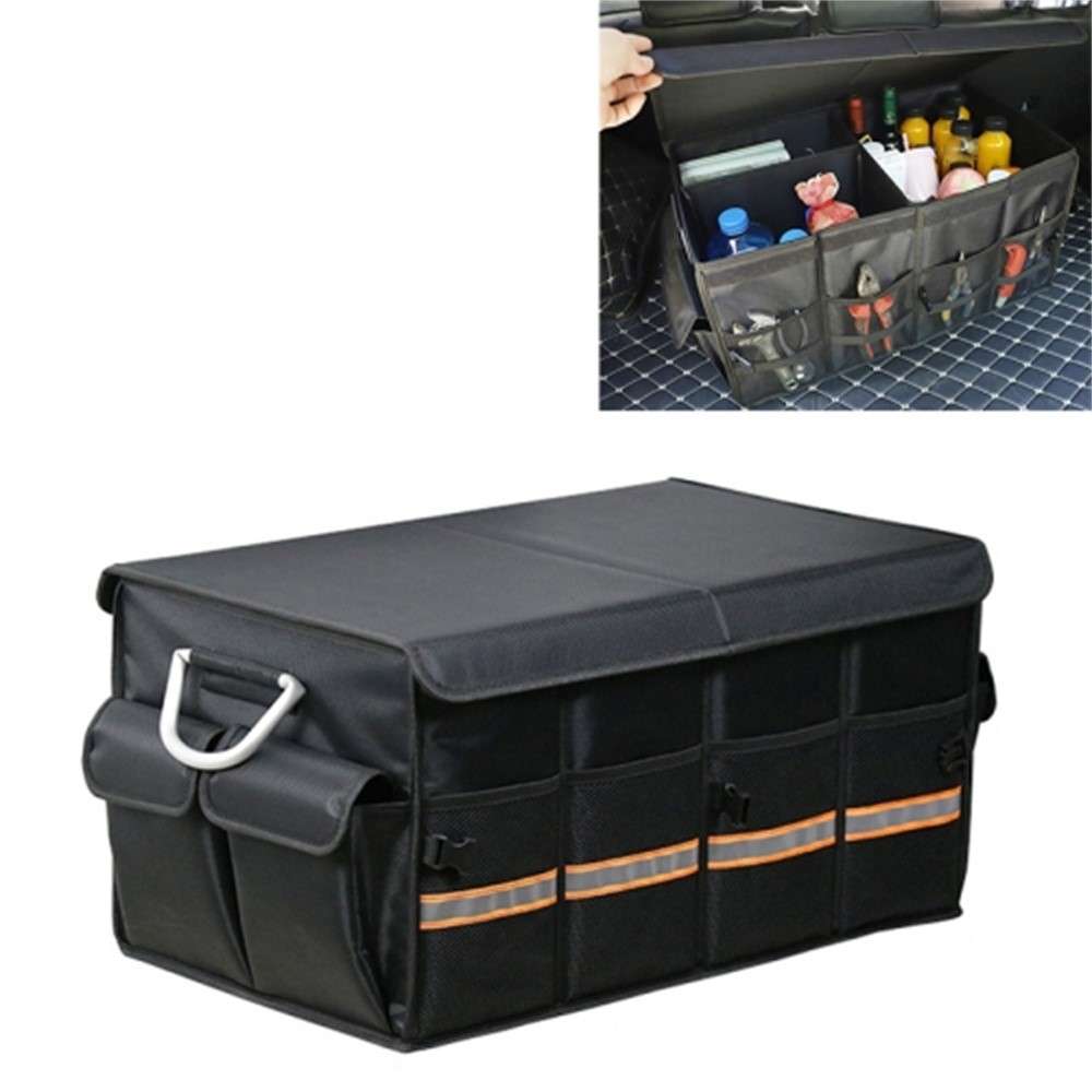 Reflective Foldable Car Trunk Organizer Waterproof Oxford Fabric Storage Box with Lid , Size L