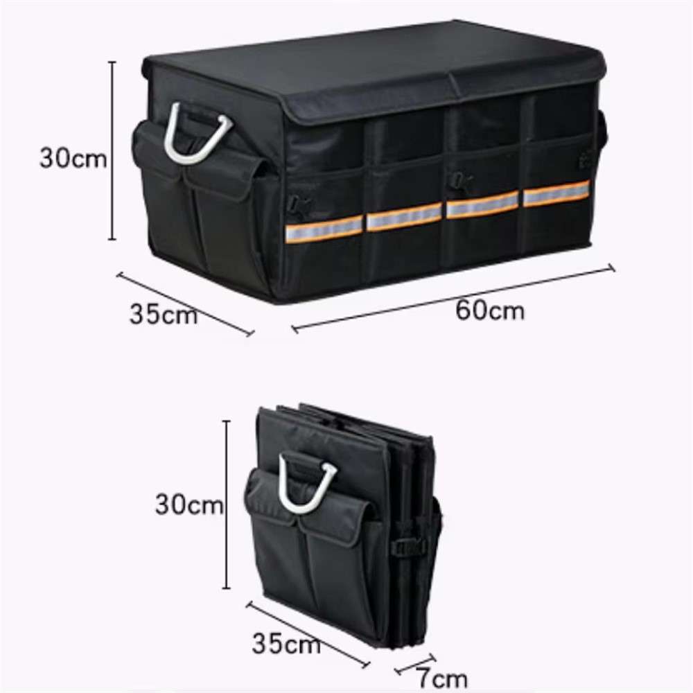 Reflective Foldable Car Trunk Organizer Waterproof Oxford Fabric Storage Box with Lid , Size L