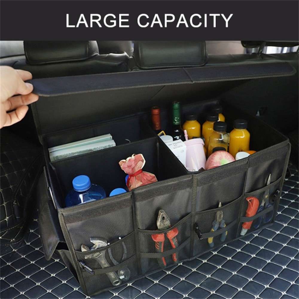 Reflective Foldable Car Trunk Organizer Waterproof Oxford Fabric Storage Box with Lid , Size L