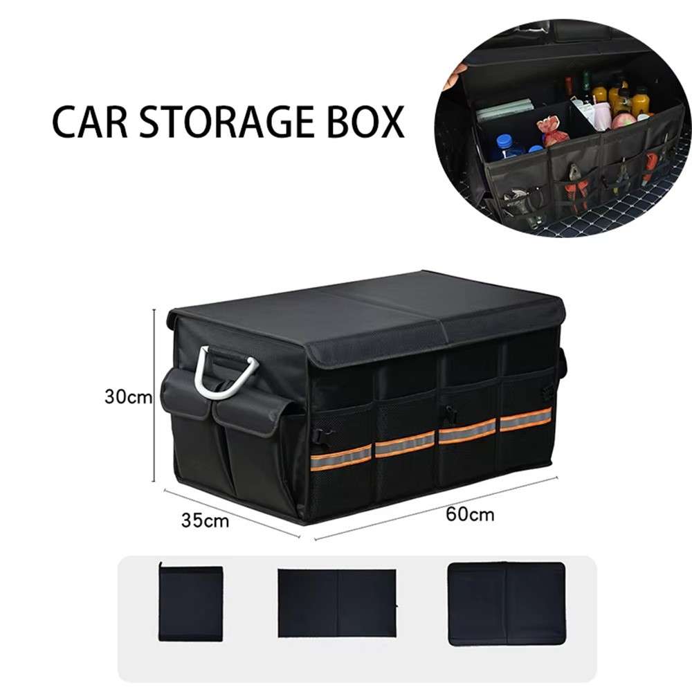 Reflective Foldable Car Trunk Organizer Waterproof Oxford Fabric Storage Box with Lid , Size L