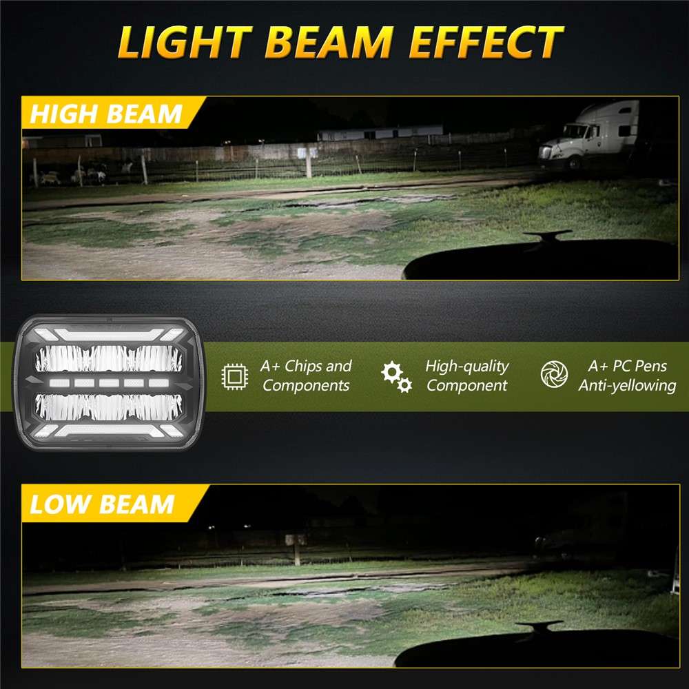 5 x 7 Inch Square LED Headlight High Brightness IP67 Waterproof High Low Beam Truck Front Headlamp