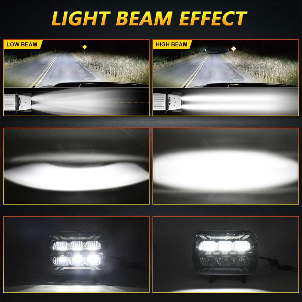 5 x 7 Inch Square LED Headlight High Brightness IP67 Waterproof High Low Beam Truck Front Headlamp