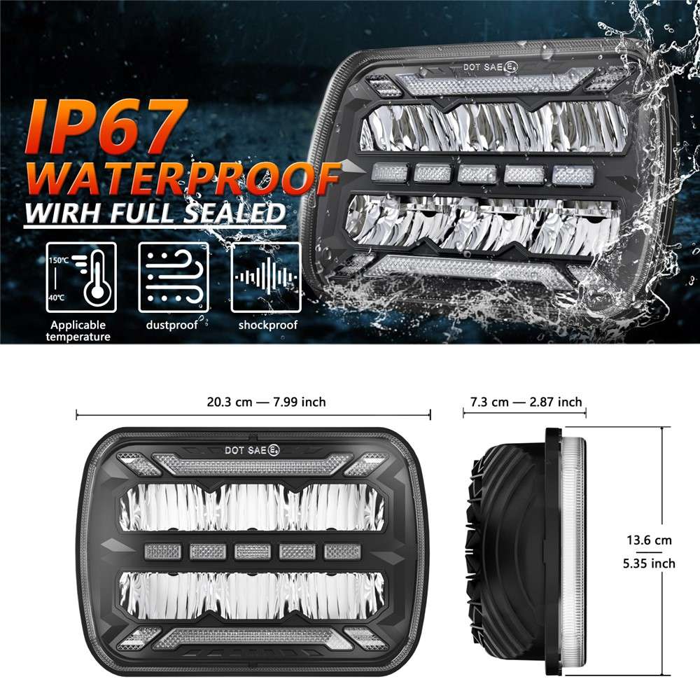 5 x 7 Inch Square LED Headlight High Brightness IP67 Waterproof High Low Beam Truck Front Headlamp