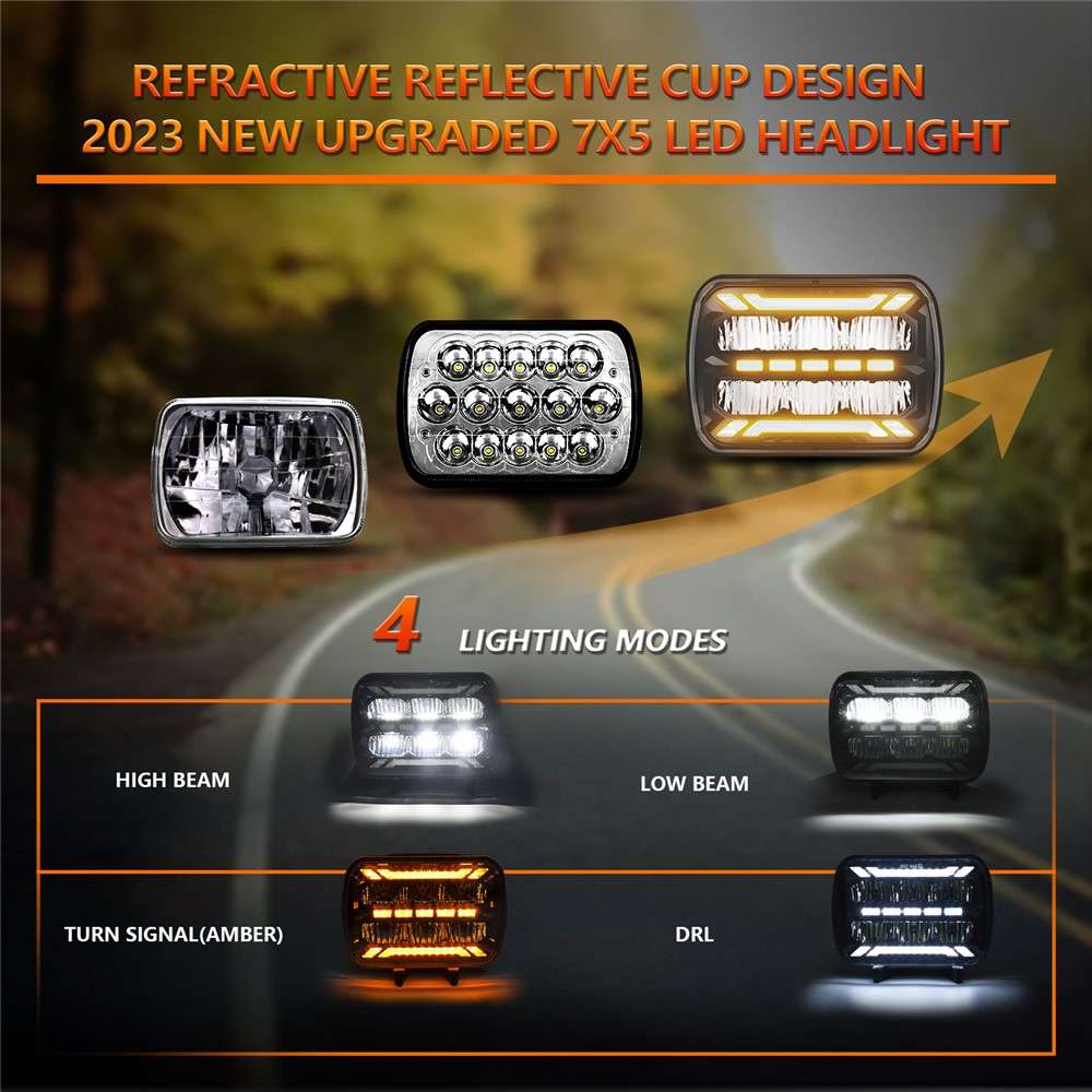 5 x 7 Inch Square LED Headlight High Brightness IP67 Waterproof High Low Beam Truck Front Headlamp