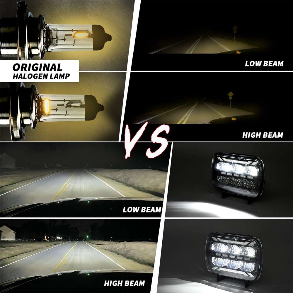 5 x 7 Inch Square LED Headlight High Brightness IP67 Waterproof High Low Beam Truck Front Headlamp