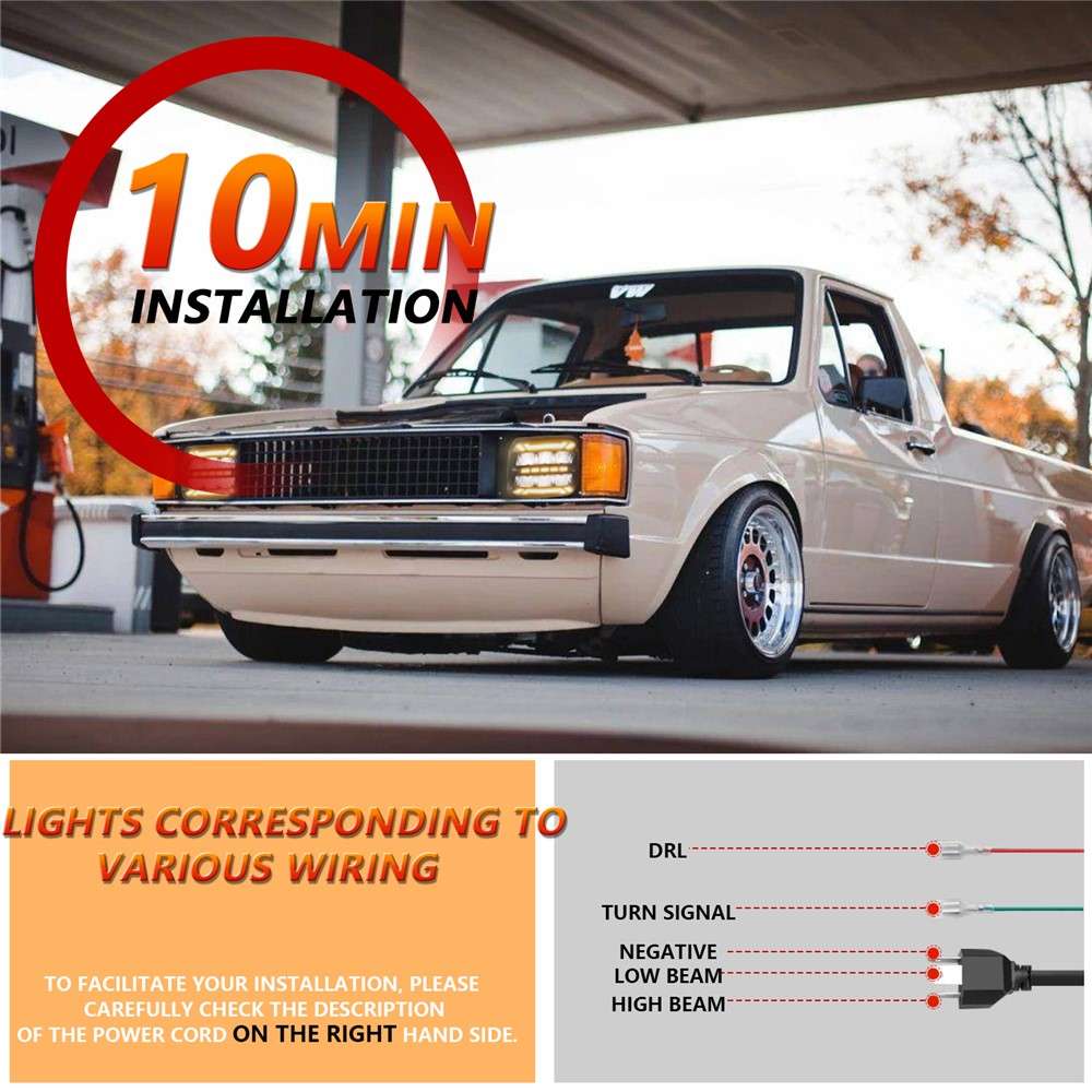 5 x 7 Inch Square LED Headlight High Brightness IP67 Waterproof High Low Beam Truck Front Headlamp