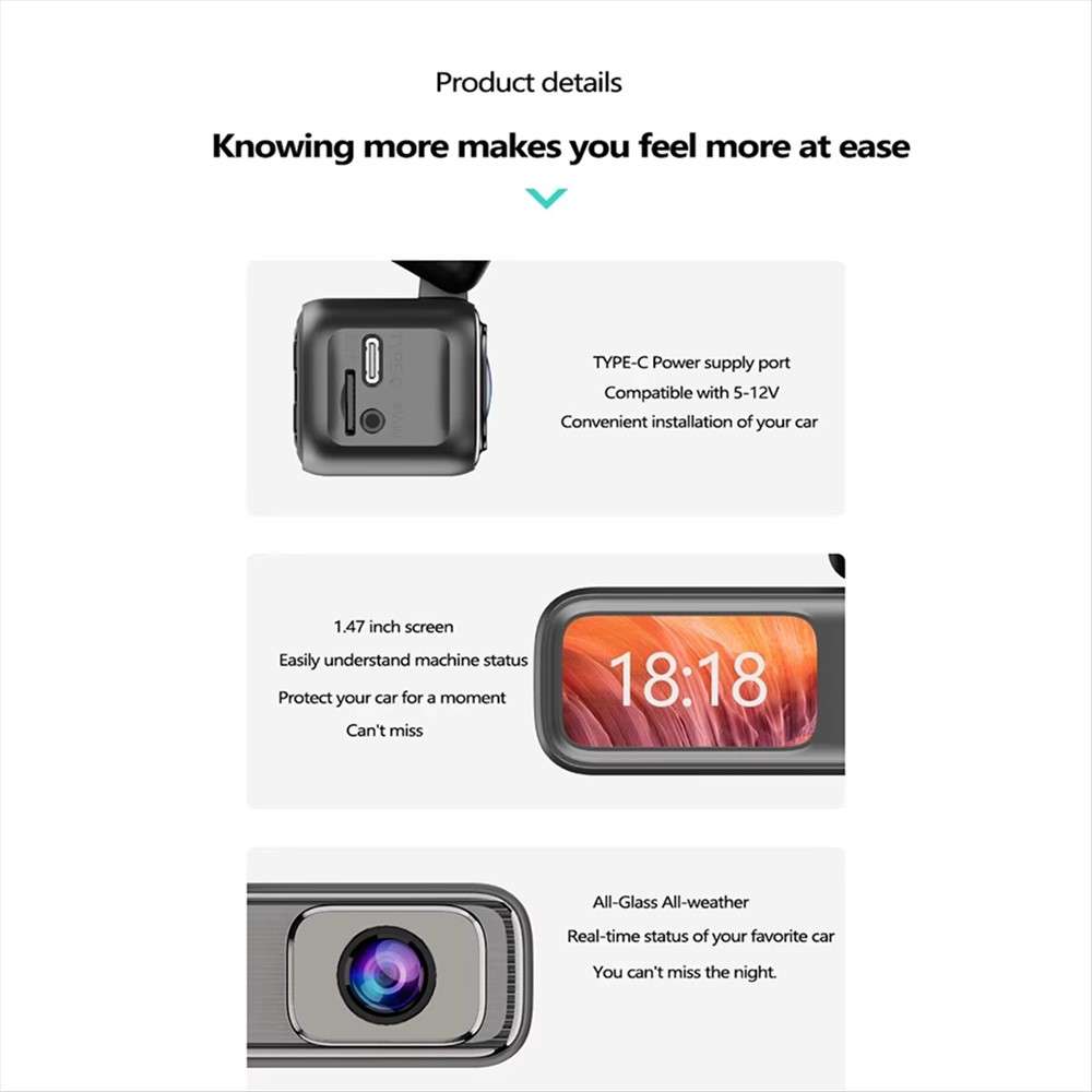 Q6 1.47 Inch Screen 2K Dual Lens Dash Cam Loop Recording WiFi Car Camera Night Vision Recorder