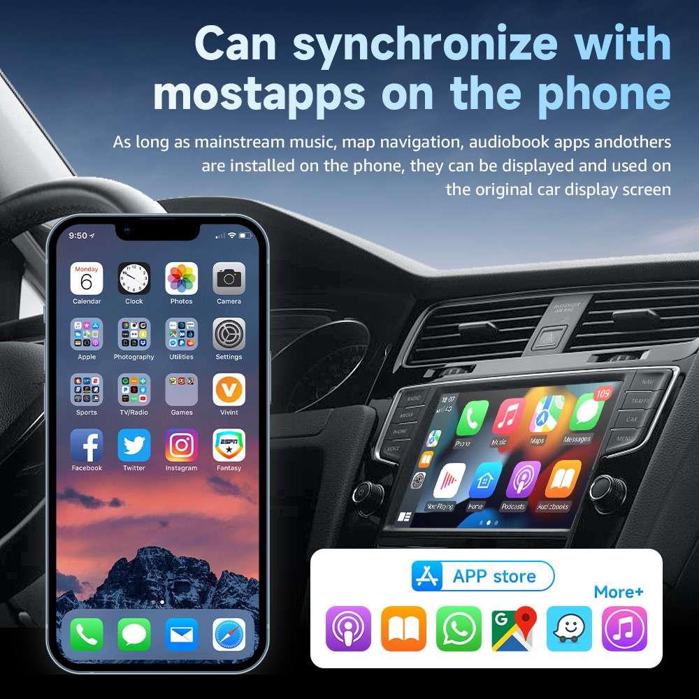 AB051E 2 in 1 CarPlay Android Auto Wireless Adapter Bluetooth-Compatible WiFi Connection USB Dongle