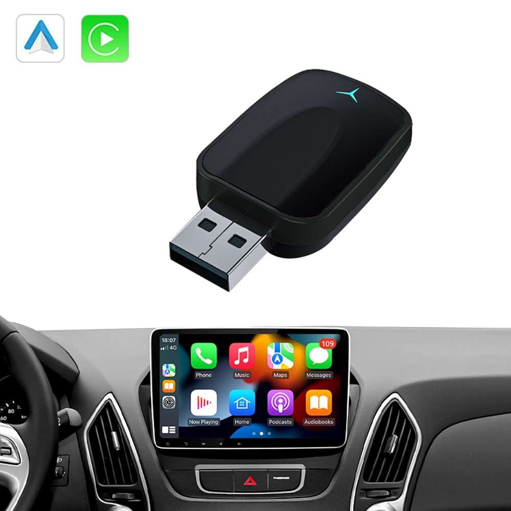 AB051E 2 in 1 CarPlay Android Auto Wireless Adapter Bluetooth-Compatible WiFi Connection USB Dongle