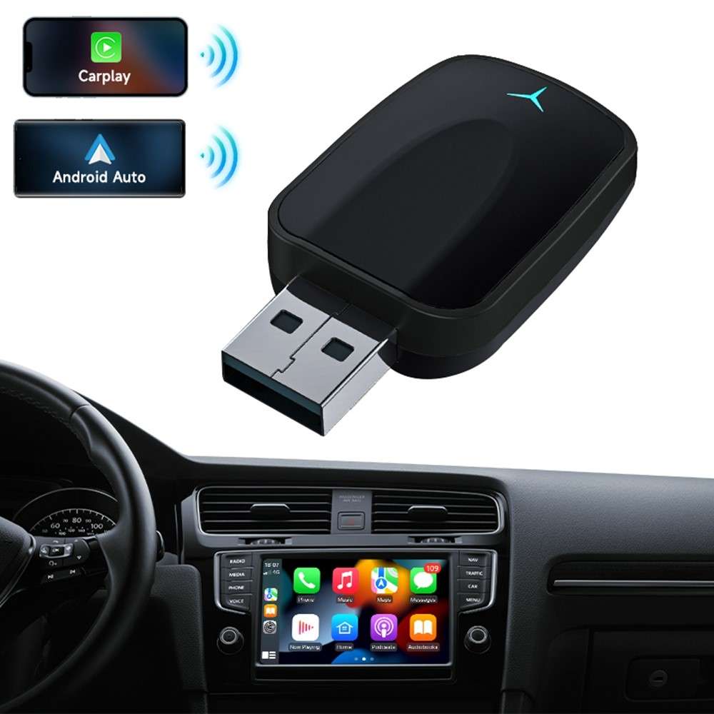 AB051E 2 in 1 CarPlay Android Auto Wireless Adapter Bluetooth-Compatible WiFi Connection USB Dongle