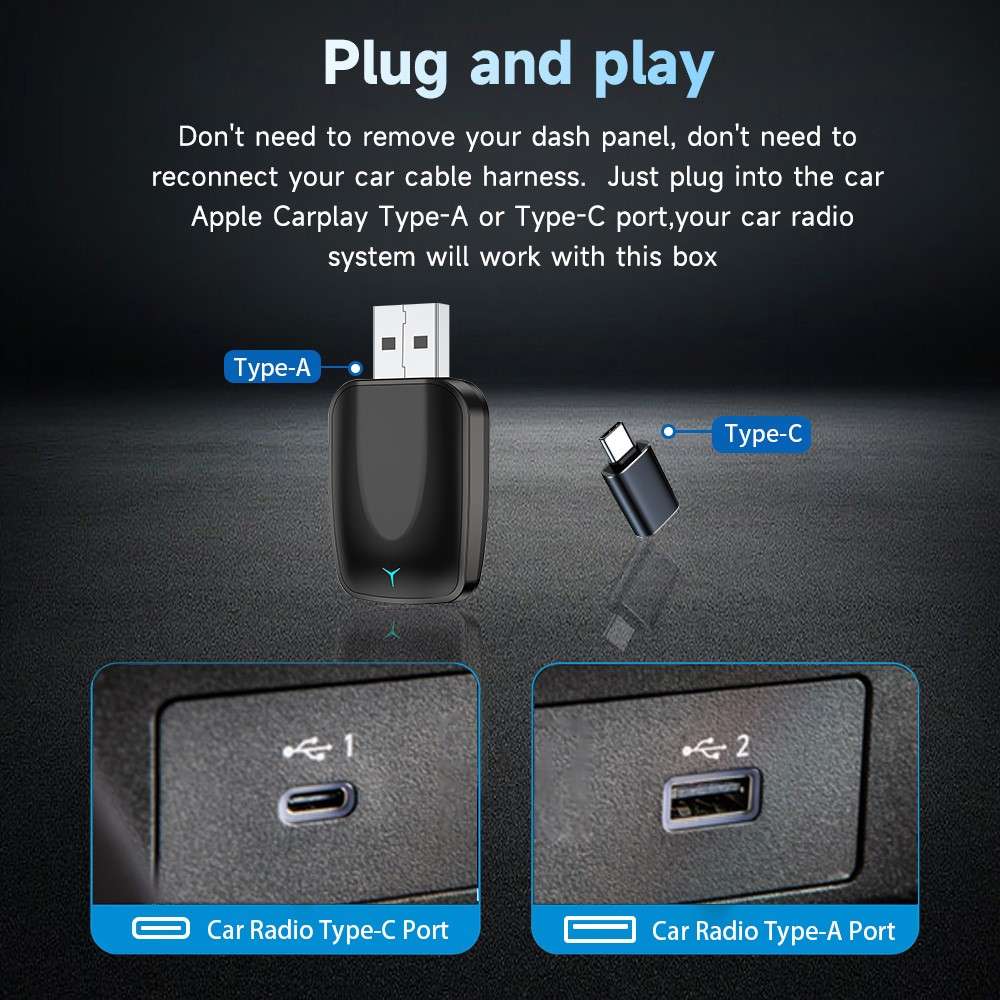AB051E 2 in 1 CarPlay Android Auto Wireless Adapter Bluetooth-Compatible WiFi Connection USB Dongle